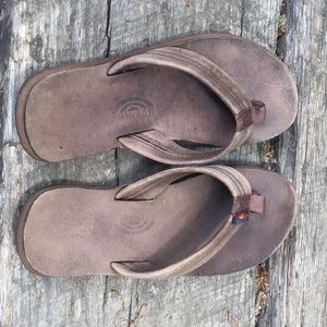 Girls size 13/1 Rainbow Leather 1 strap flip flops